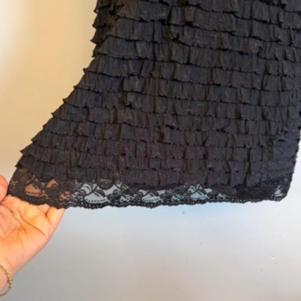 Black Ruffled Lace Trim Cami Top - Picture 2 of 5